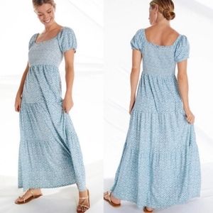 By Anthropologie Daily Practice Tiered Maxi Dress Blue White 100% cotton